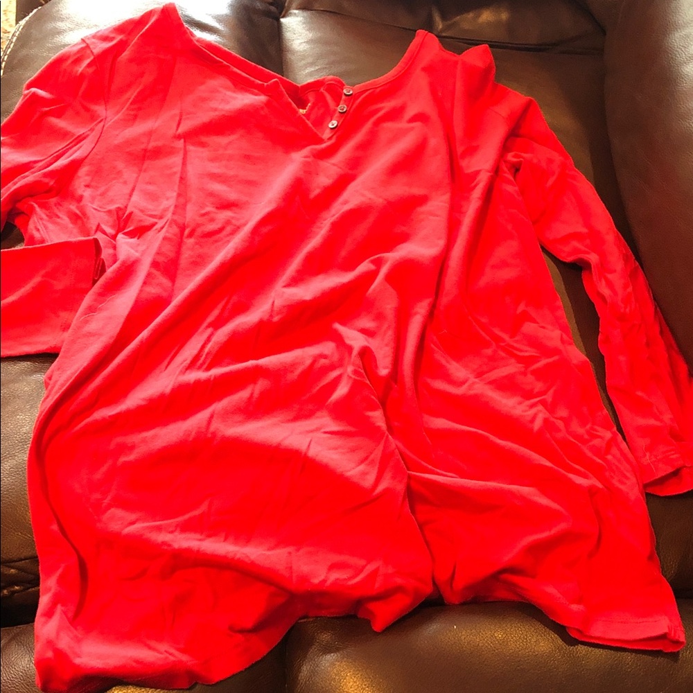 Lands' End Bright Red Long-Sleeve V-Neck Henley Top